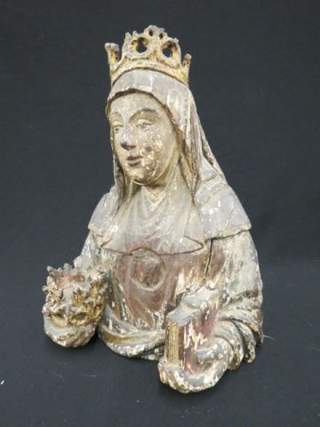 Appraisal: Early Carved Gesso Bust of Mary with book crown tall