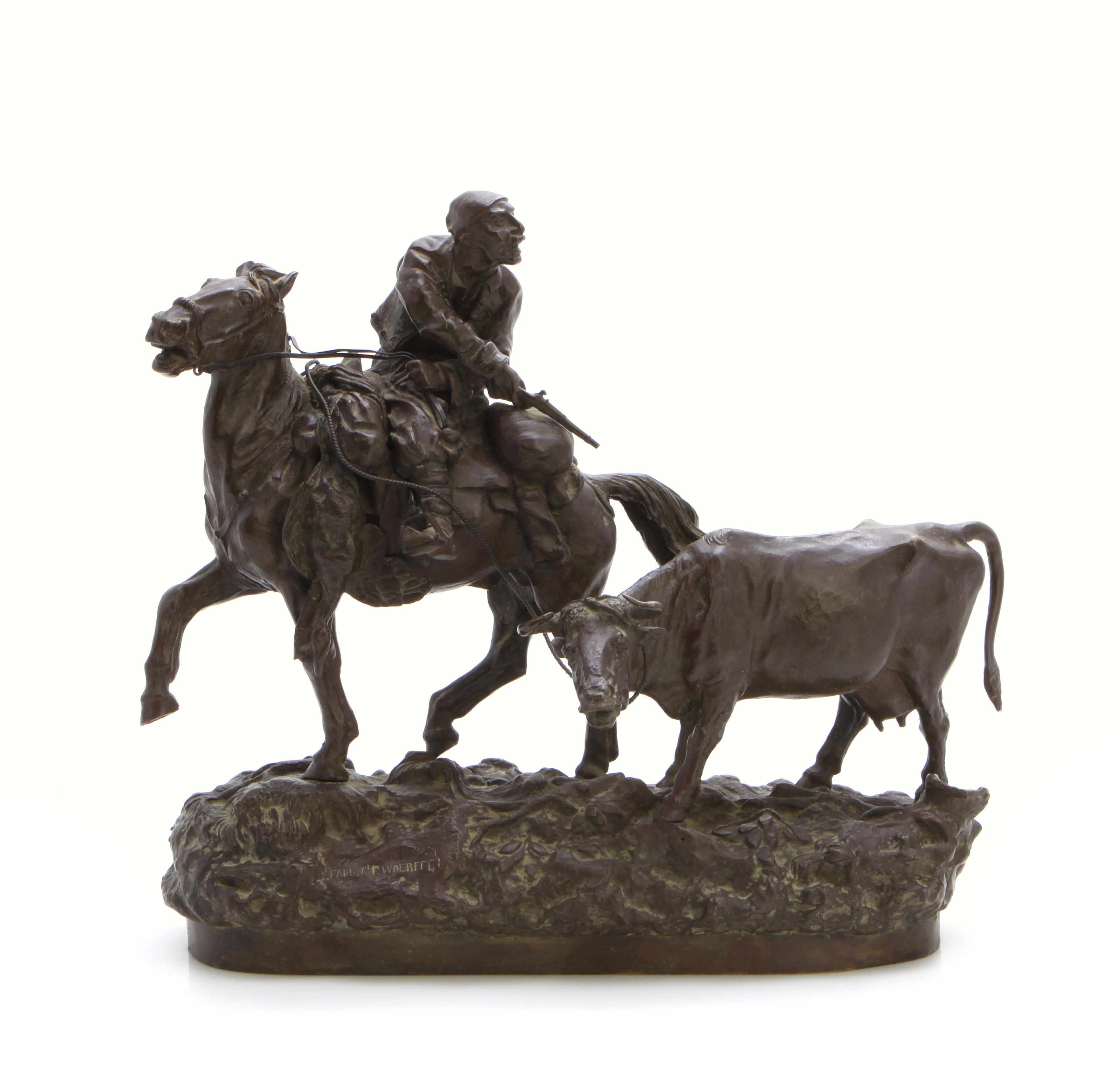 Appraisal: A patinated bronze equestrian group after a model by Vasily