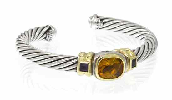 Appraisal: A Karat Yellow Gold Sterling Silver Citrine and Amethyst Cuff