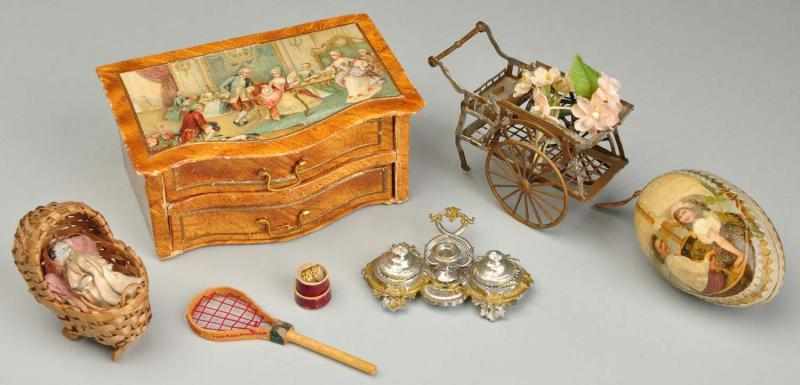 Appraisal: Lot of French Fashion and Doll Accessories Description Miniature basket