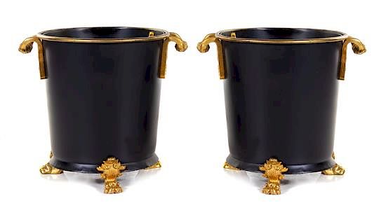 Appraisal: A Pair of Large Gilt Bronze Mounted Tole Jardinieres Height