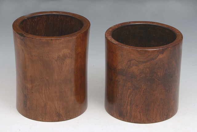 Appraisal: TWO HUANGHUALI BRUSH POTS each of cylindrical form the largest