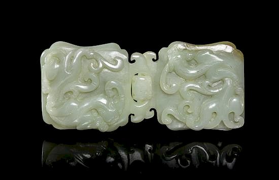 Appraisal: A Carved Jade Belt Buckle Width overall inches A Carved