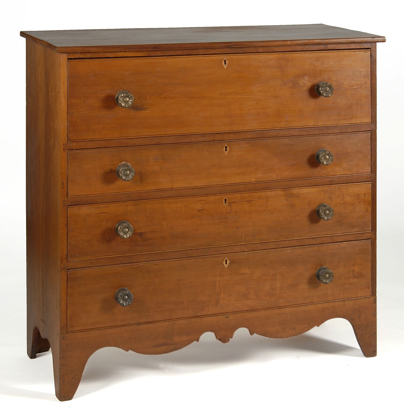 Appraisal: ANTIQUE AMERICAN FOUR-DRAWER CHEST Circa In cherry Includes one blanket