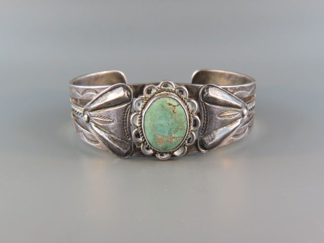 Appraisal: Navajo Indian Turquoise Sterling Bracelet cuff style wide at top