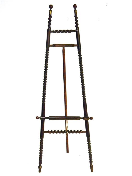 Appraisal: Spiral turned easel circa ball finials with brass detailing dark