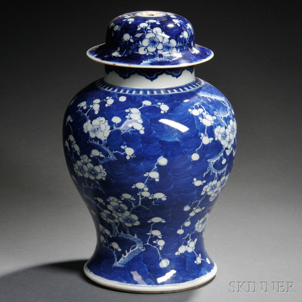 Appraisal: Large Blue and White Covered Jar China th century or