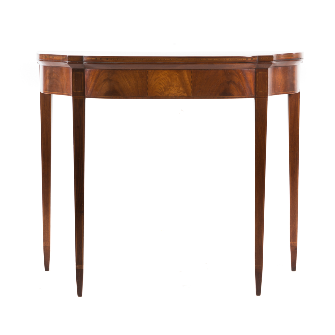 Appraisal: Federal style inlaid mahogany flip-top table in the Salem Massachusetts