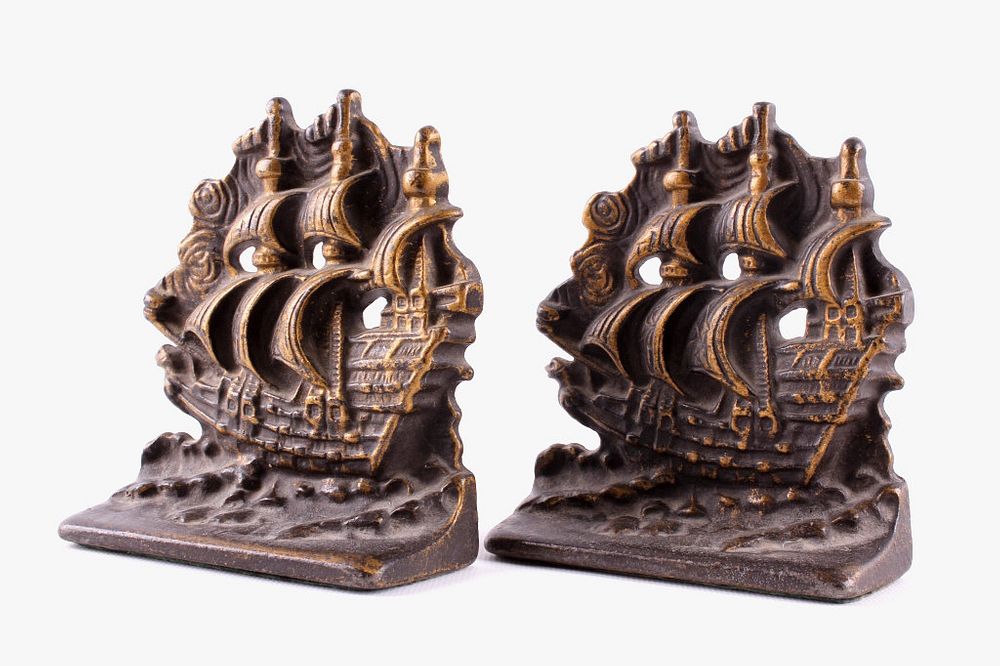 Appraisal: Sailing Ship Copper Bookends Circa Early 's For your consideration