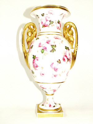 Appraisal: Derby twin-handled vase of baluster form the cream ground painted