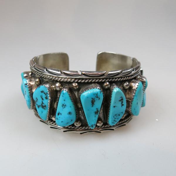 Appraisal: Navajo Sterling Silver Open Cuff Bangle set with freeform turquoise