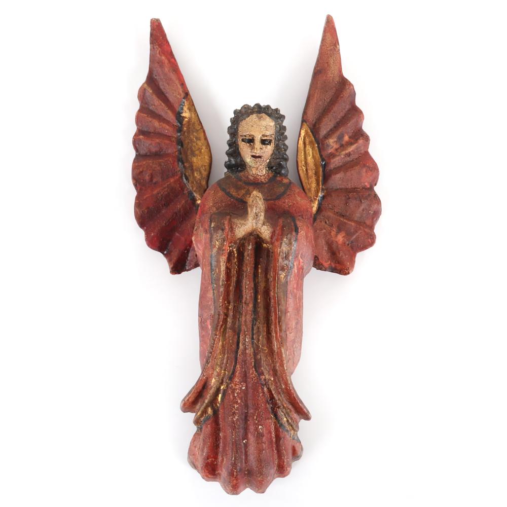 Appraisal: HAND-CARVED WOOD GESSO AND PAINTED POLYCHROME SPANISH COLONIAL SANTOS PRAYING