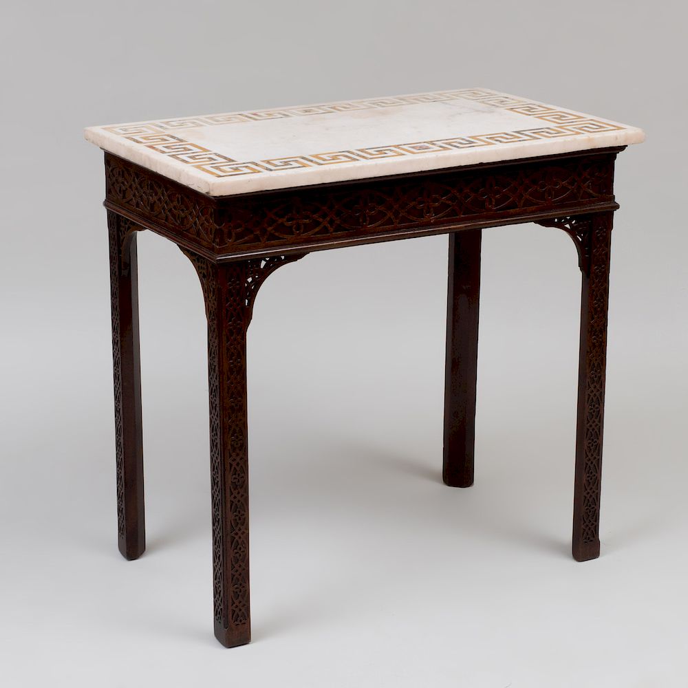 Appraisal: George III Carved Mahogany Fretwork Table With a later Greek