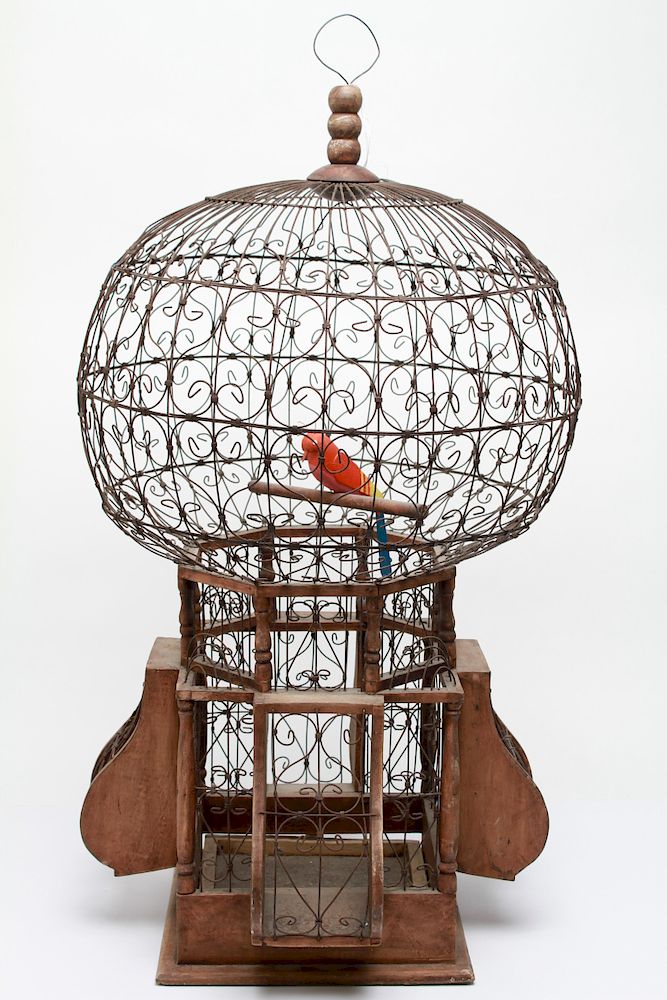 Appraisal: Victorian Manner Wire and Wood Bird Cage Victorian manner large