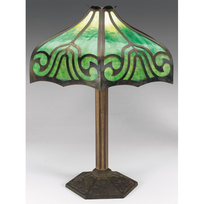 Appraisal: Bradley Hubbard lamp attribution bronzed metal base with a daisy