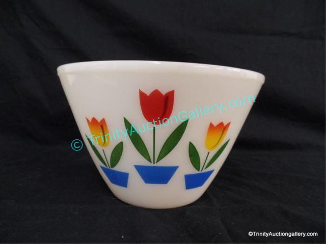 Appraisal: Anchor Hocking Tulips on Ivory Mixing Bowl Medx This is