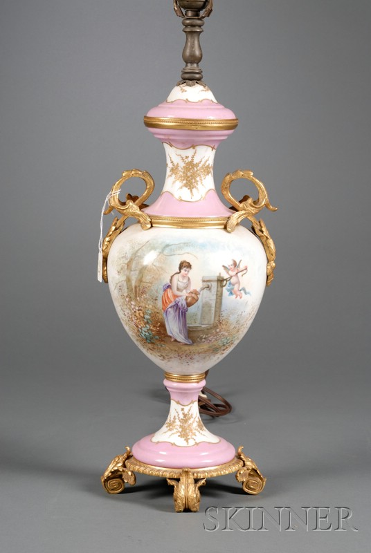 Appraisal: Sevres-style Gilt Bronze Mounted Porcelain Lamp Base France th century