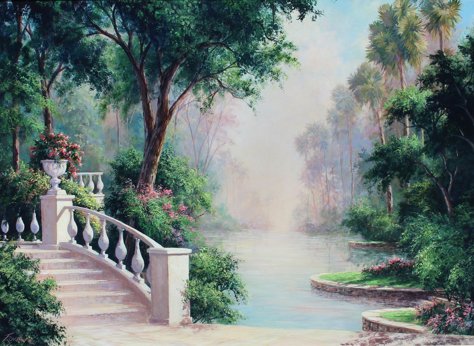 Appraisal: FRONCKOWIAK Art American - Scene Depicts a Dreamy Tropical River