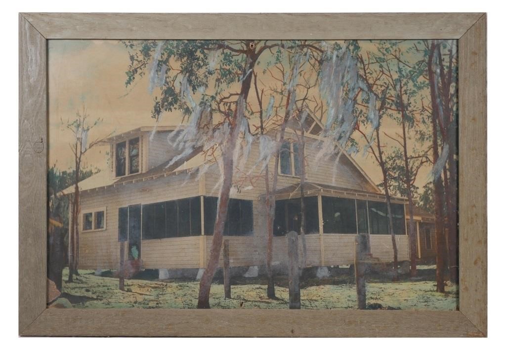 Appraisal: Hand colored photograph of an Old Florida Cracker House signed