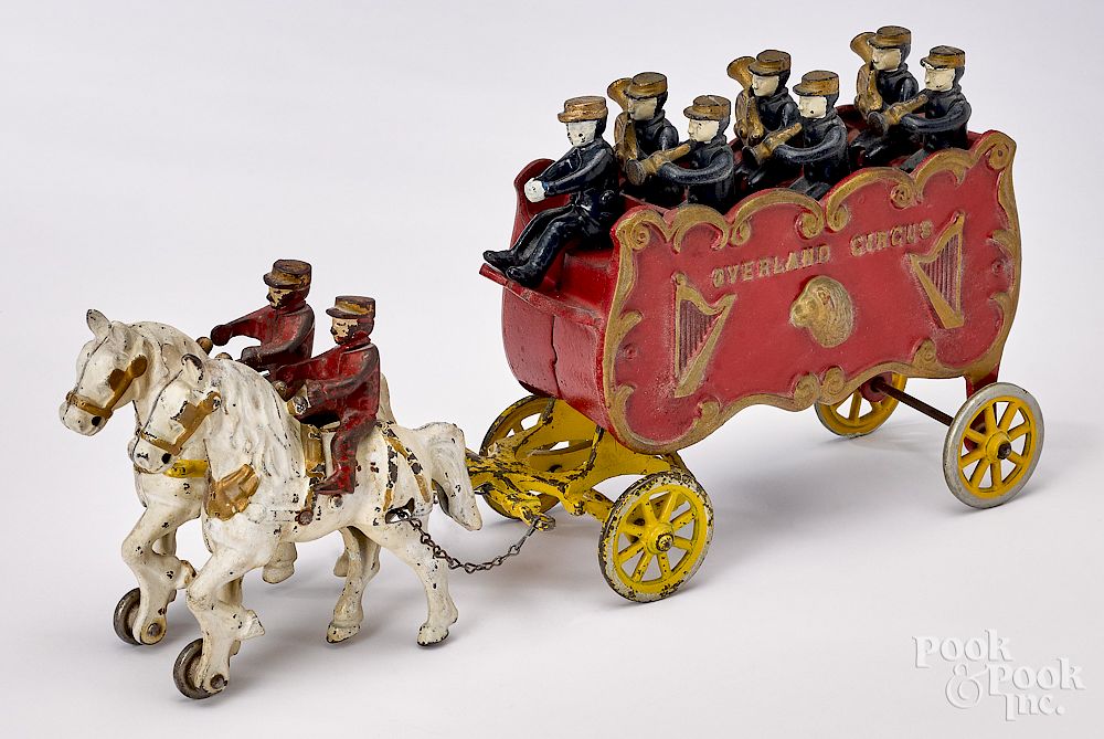 Appraisal: Cast iron horse drawn Overland Circus band wagon Kenton cast