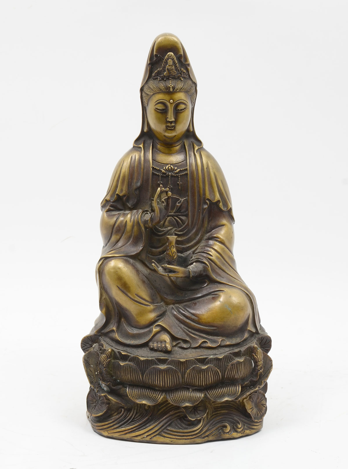 Appraisal: BRONZE QUAN YIN ALTAR STATUE Cast bronze Quan Yin resting