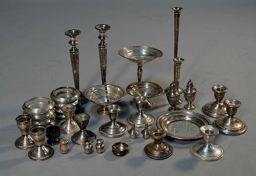 Appraisal: Lot of weighted sterling silver candlesticks salts compotes pieces total