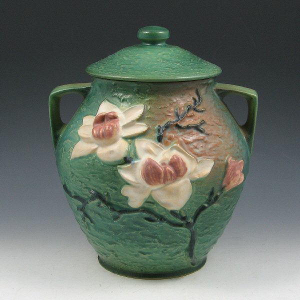 Appraisal: Roseville Magnolia lidded cookie jar in green Marked Roseville USA