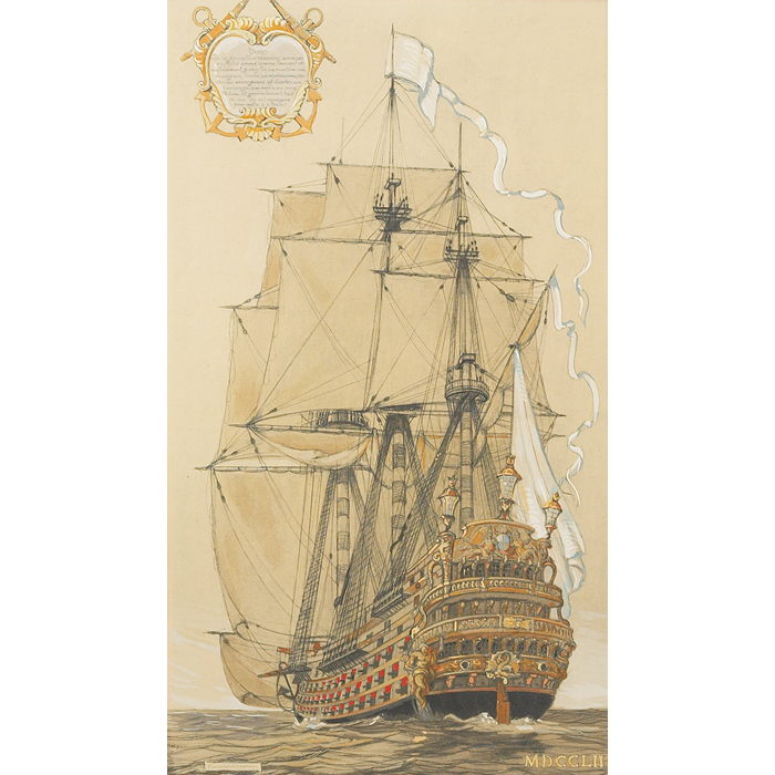 Appraisal: Durand-Chapron European th century ''Galleon '' c pencil and gouache