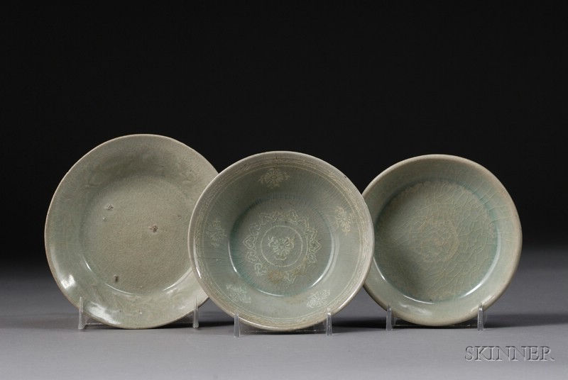 Appraisal: Three Celadon Bowls Korea Koryo period th century two with