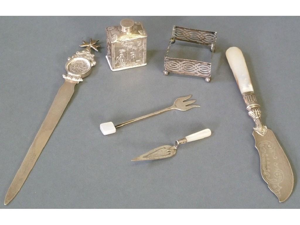 Appraisal: EDWARD VII SILVER BLADED BUTTER KNIFE with mother o'pearl handle