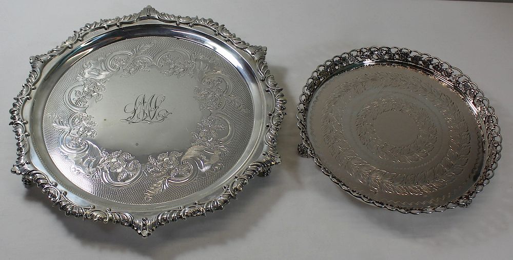 Appraisal: SILVER Antique Silver Salver Grouping Includes an antique English silver