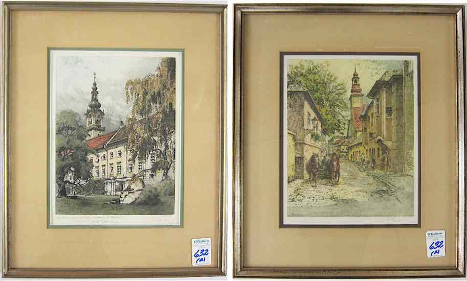 Appraisal: JOSEF EIDENBERGER TWO COLOR ETCHINGS Austria - An Austrian street