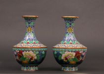 Appraisal: Pair of Cloisonn Vases Pair of cloisonne vases feature several