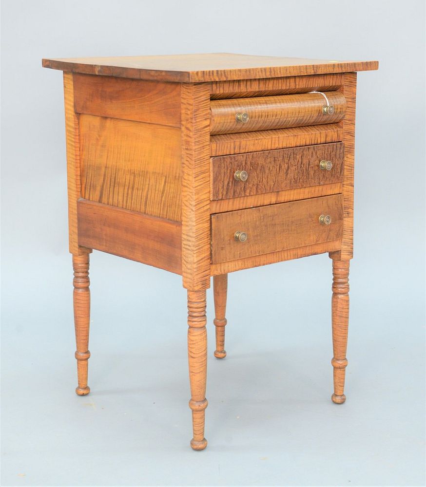 Appraisal: Sheraton Tiger Maple Stand having plain top over three drawers