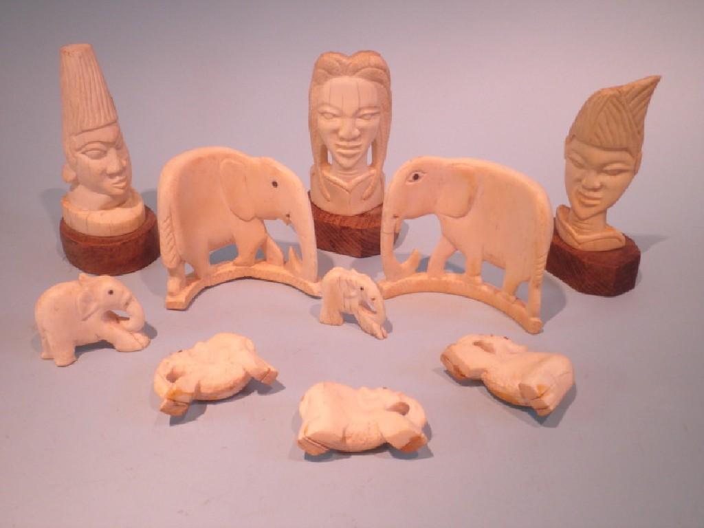 Appraisal: Various carved African Ivory figures of elephants male and female