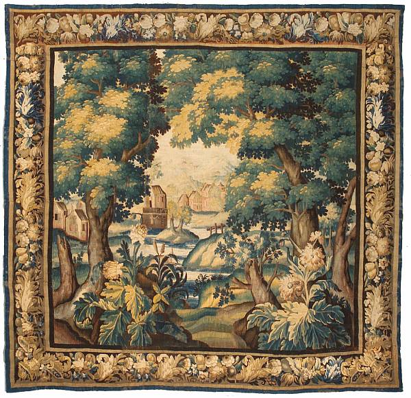 Appraisal: A verdure garden tapestry th century Woven with large trees