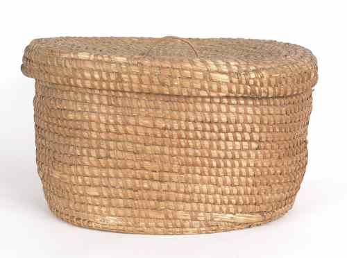 Appraisal: Massive Pennsylvania rye straw basket with lid late th c