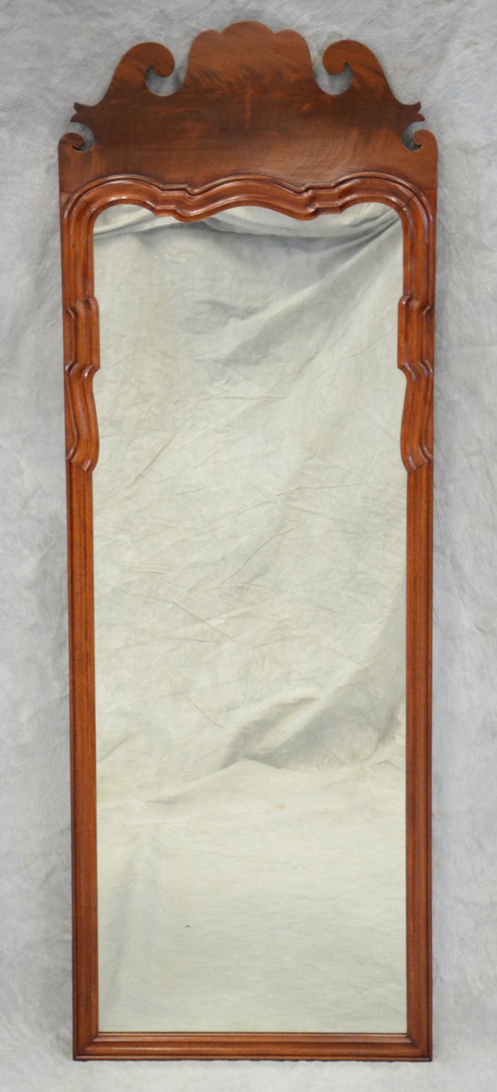 Appraisal: Mahogany bench made Queen Anne style wall mirror with scalloped