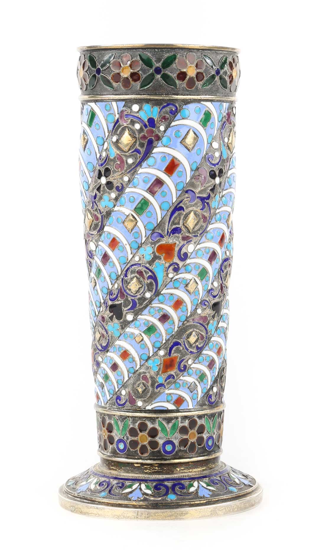 Appraisal: Russian cloisonne enamel silver-gilt vase maker's mark of Antip Kuzmichev