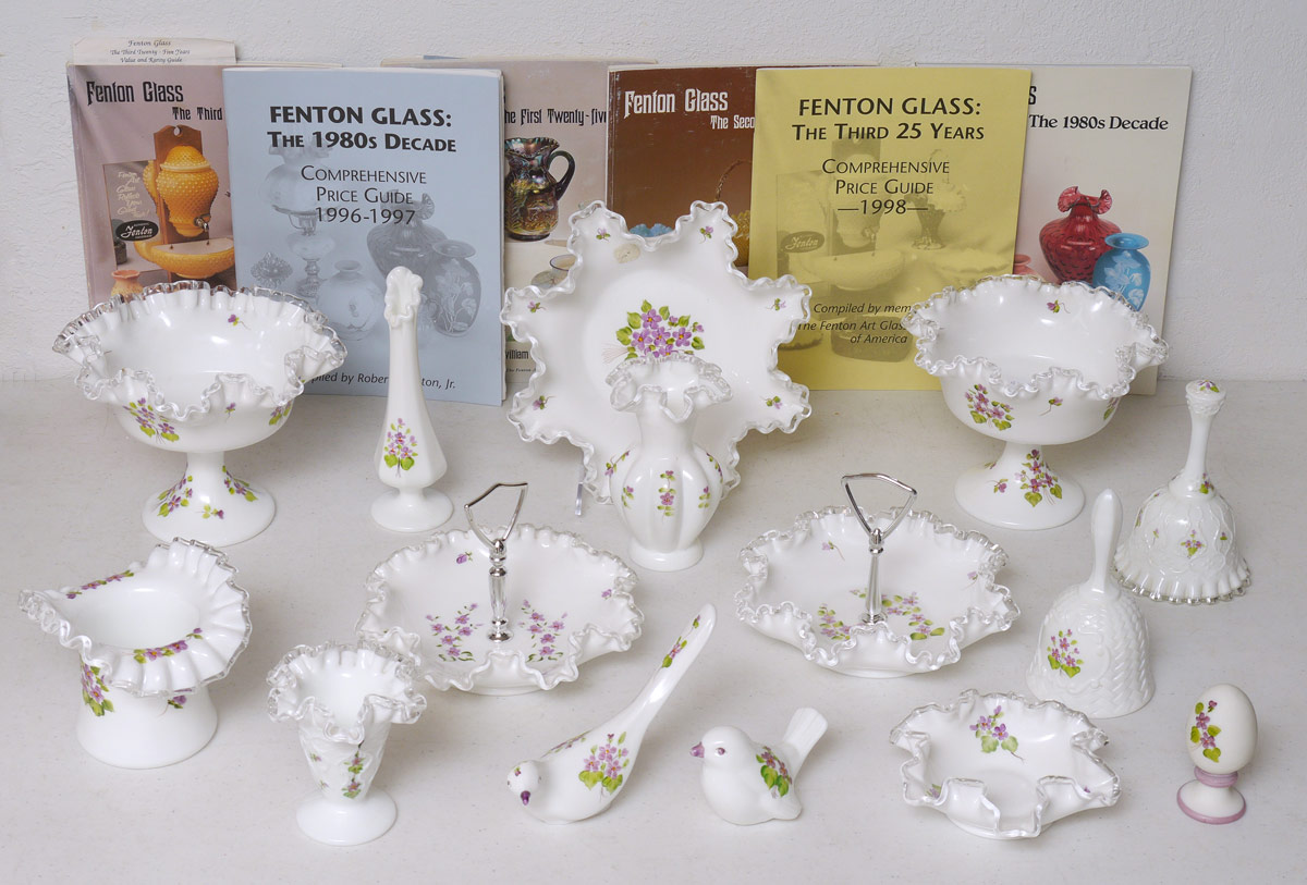 Appraisal: PIECE VIOLETS IN THE SNOW BY FENTON pieces total to