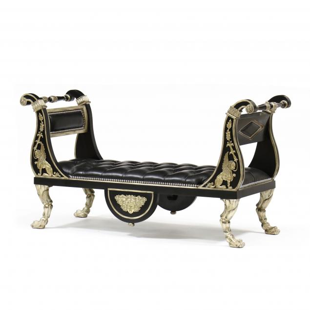 Appraisal: THEODORE ALEXANDER NEOCLASSICAL STYLE BENCH Late th century black lacquered