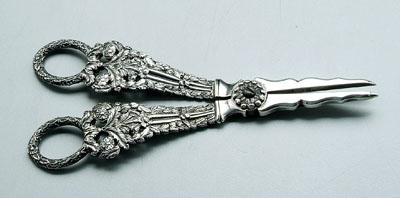 Appraisal: English silver grape scissors ornate floral ribbon and wreath decoration