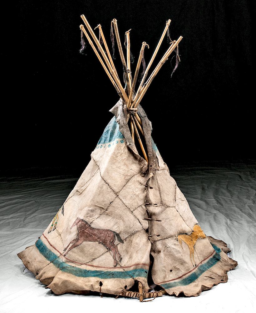 Appraisal: Miniature Plains Hide Tipi w Painted Horses ca Native American