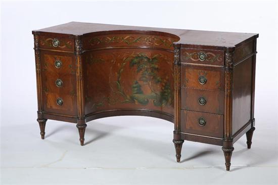 Appraisal: DECORATED VANITY European th century hardwood Figured veneer with hand