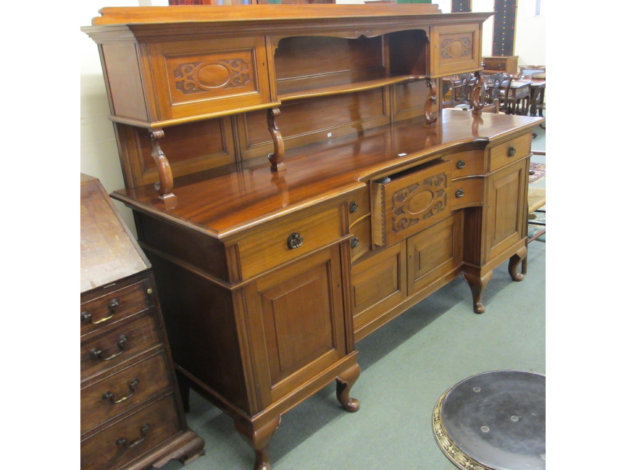 Appraisal: Mahogany breakfront pedestal sideboard