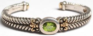 Appraisal: Lorenzo Silver K Gold Green Amethyst Bracelet Sterling body K