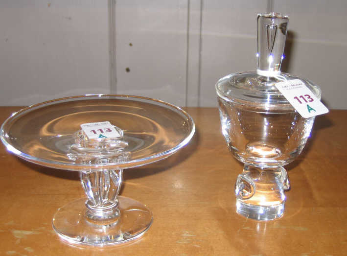 Appraisal: STEUBEN Two glass articles footed compote h and a lidded