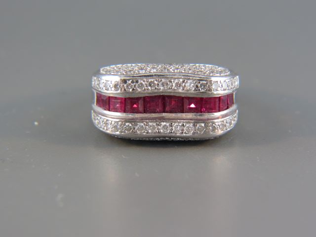 Appraisal: Ruby Diamond Ring round diamonds totaling carat and square calibre