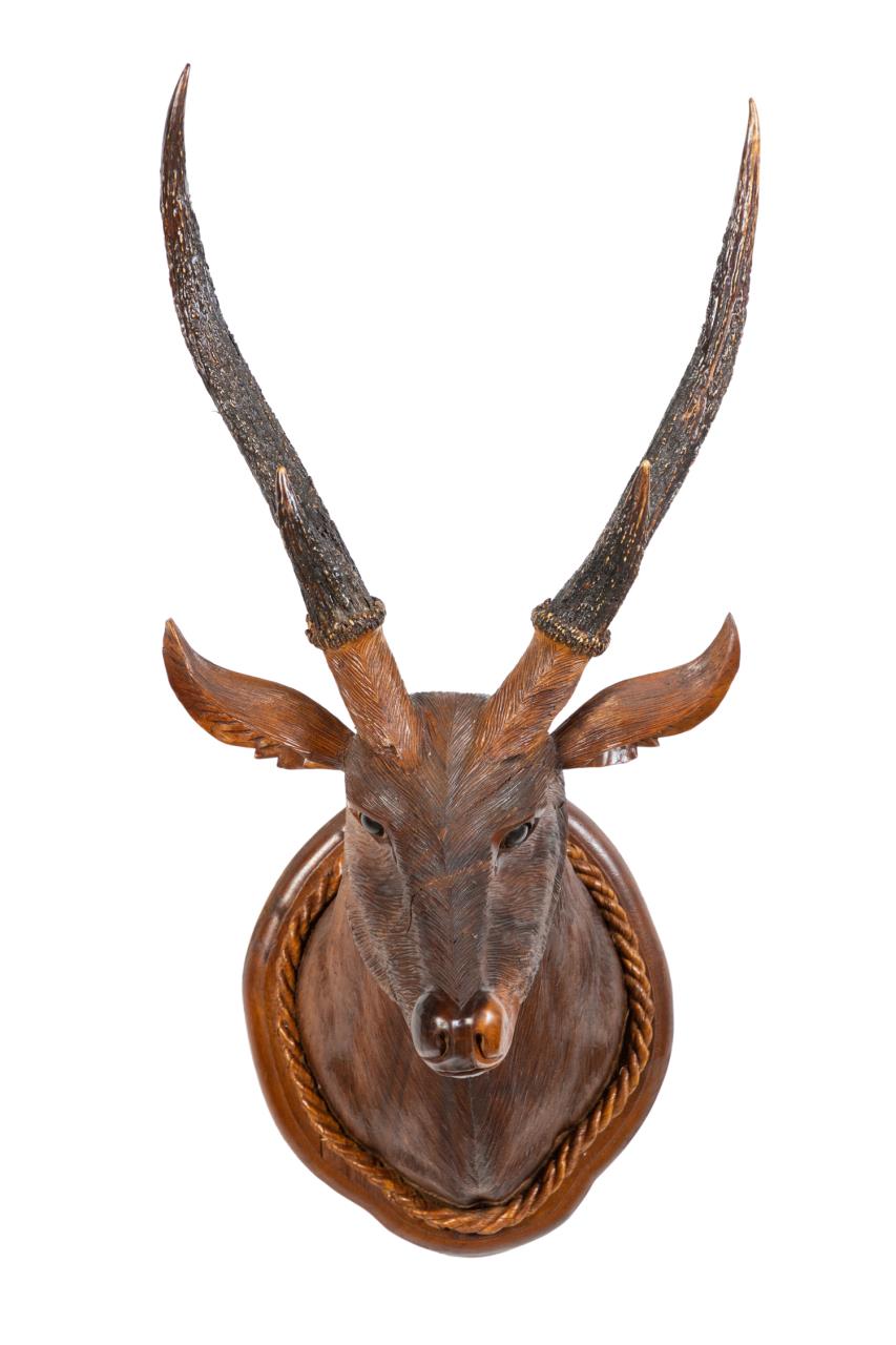 Appraisal: BLACK FOREST STYLE CARVED DEER HEAD TROPHY Swiss or German