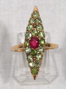 Appraisal: A Russian carat gold marquise shape demantoid garnet and ruby